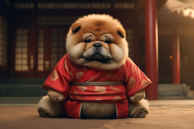 Foto un soffice cucciolo di chow chow vestito da lottatore di sumo 00197 00