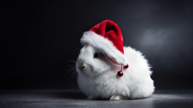 Fluffy Claus Rabbit in a Santa Hat Embraces the Holiday Spirit with Fluffy Delight