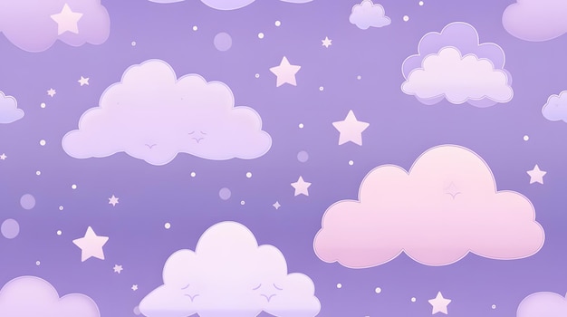 Фото Пушистые облака и звезды на пастельно-фиолетовом фоне