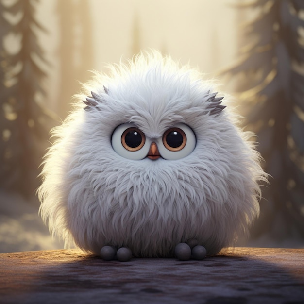 A fluffy creature with big round eyes