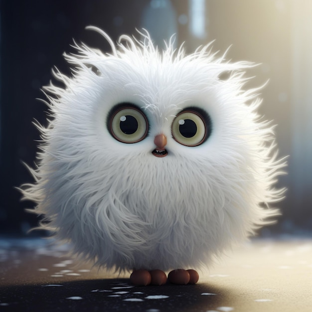 A fluffy creature with big round eyes