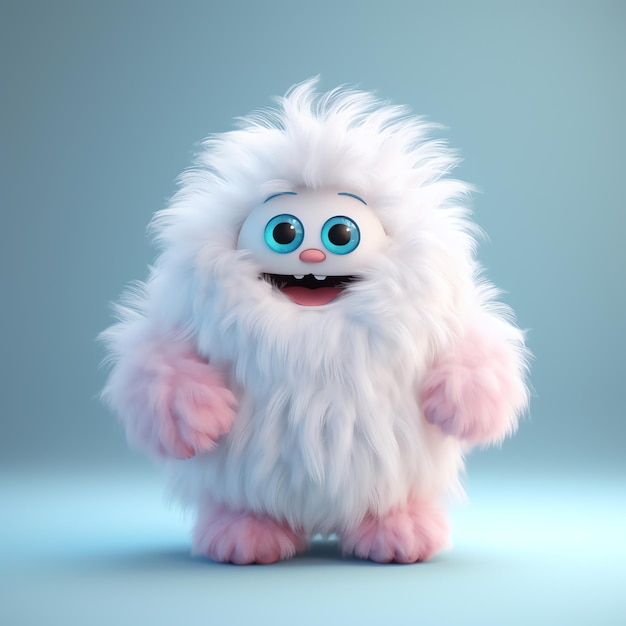 Photo fluffy cute cartoon alien monster with big eyes and sharp teeth