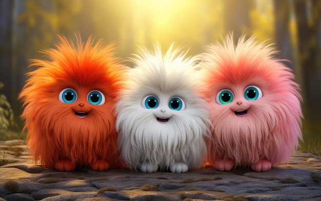 Photo fluffy cute but scary monster character in the style of cartoon and children39s fairy tales for children of all ages beautiful bright illustration wallpaper