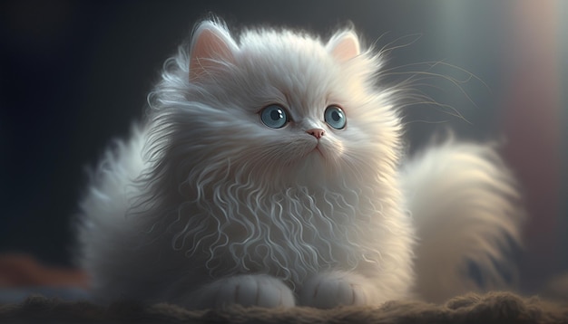 Fluffy cute white cat baby Ai generated art