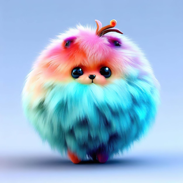 Photo a fluffy dog with a pink and blue tail is walking.