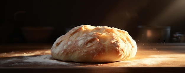 Fluffy dough with a light background and light on both sides Bread production Generative AI