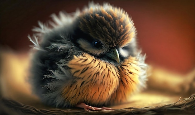 The fluffy downy feathers of a baby bird newly hatched from its egg