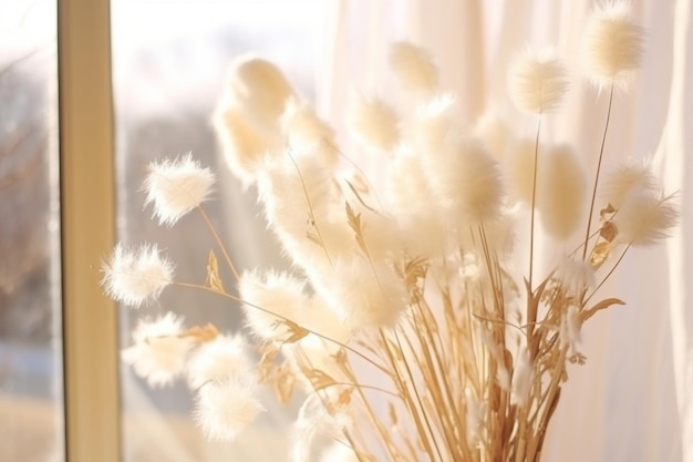 Fluffy dry plants white fluffy stem delicate soft colors