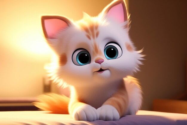 Fluffy Feline Delight A 3D Cartoon of a Cute and Adorable Fluffy Cat