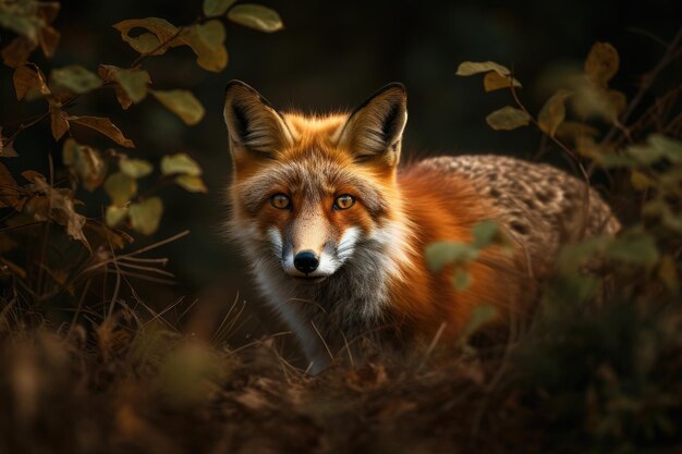Fluffy fox lurking in the forest wild serenity generative IA
