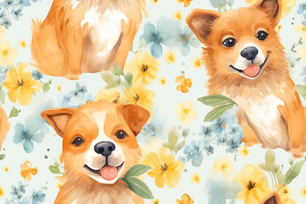 Fluffy Friends A Watercolor Pattern Collection Sip and Savor Cute Dogs in Watercolor Harmony