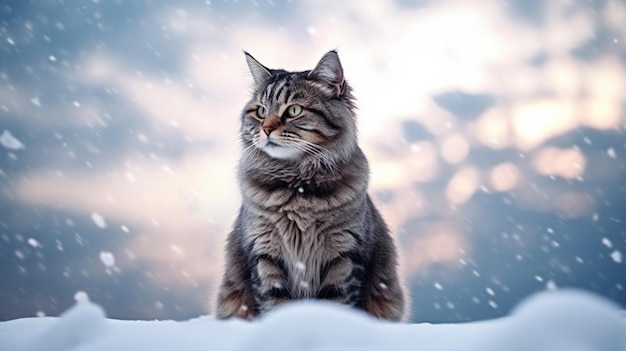 Fluffy furry cat love winter snowing time