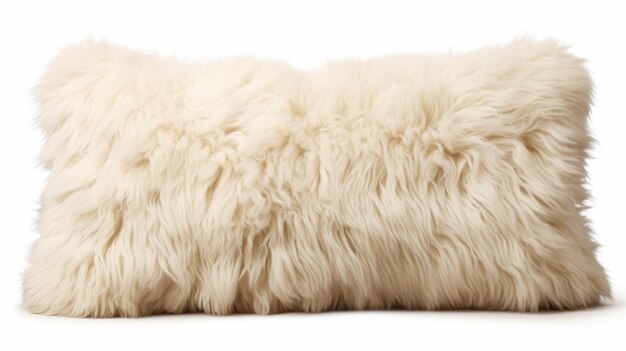 写真 白い背景のふわふわした毛皮の枕