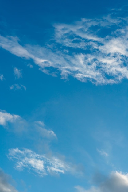 Fluffy gentle clouds slowly and hopelessly float across the endless sea of blue sky Clear blue sky after the raging elements and storms