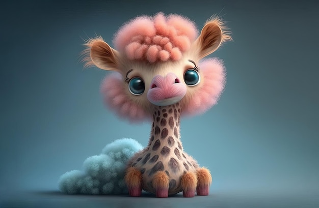 Fluffy giraffe for kid Full body animal on a colored background Generative AI