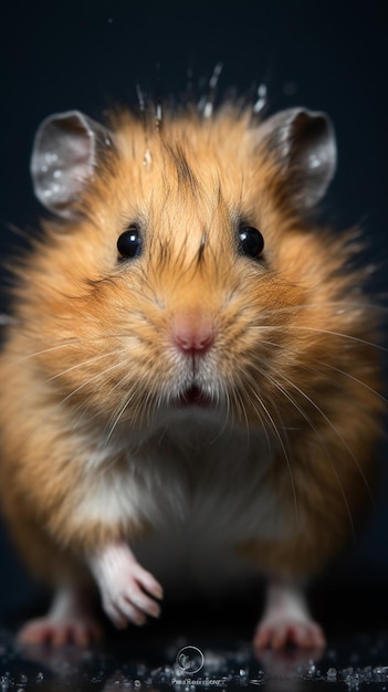 A fluffy hamster with a black background