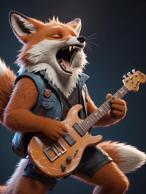 Photo fluffy hardrock fox guitaris