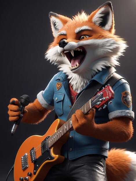 Fluffy hardrock fox guitaris