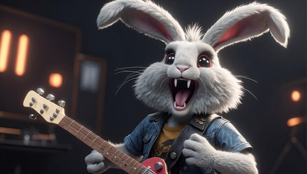 fluffy hardrock rabbit guitarist AI generated