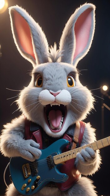 Foto un fluffy hardrock rabbit chitarrista brutalmente e violentemente urlando nel suo microfono da ivo80