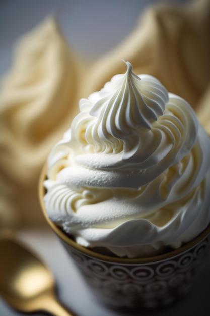 Fluffy homemade whipped cream in a bowl