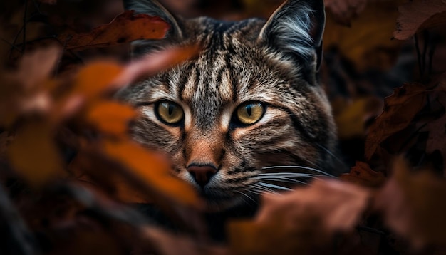 Fluffy kitten staring nature beauty in focus generated by AI