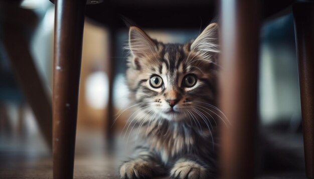 Fluffy kitten staring out window playful curiosity generative AI