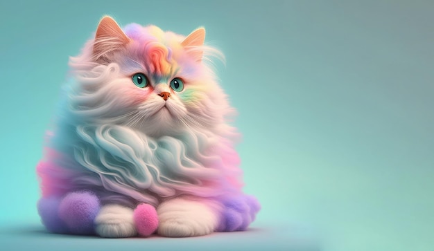 Fluffy kitty with rainbow color on the hair Cottony hair Generative AI