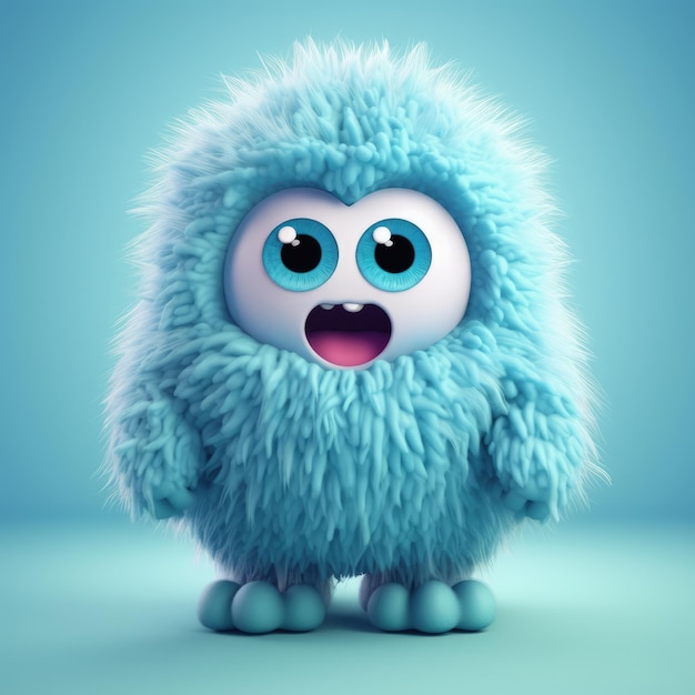 Photo fluffy little 3d monster cartoon art cute innocent generative ai