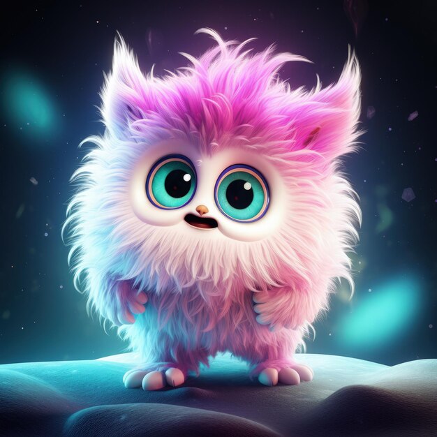 Fluffy Little 3d Monster Cartoon Art Cute Innocent Generative AI