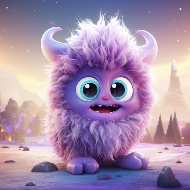 Fluffy Little 3d Monster Cartoon Art Cute Innocent Generative AI