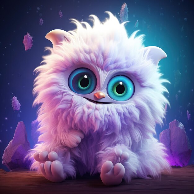 Photo fluffy little 3d monster cartoon art cute innocent generative ai