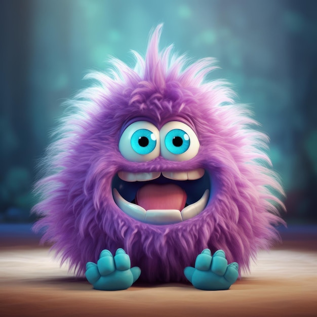 Fluffy Little 3d Monster Cartoon Art Cute Innocent Generative AI