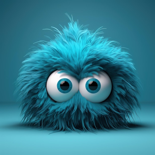 Photo fluffy little 3d monster cartoon art cute innocent generative ai