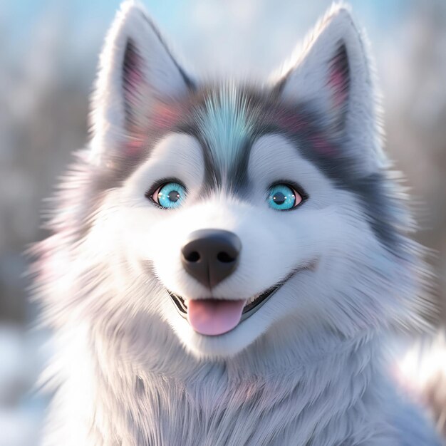 Fluffy little husky happy cute head closeup dreamy