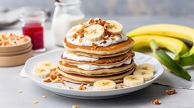 Foto delizia di soffice pancake all'avena e banane