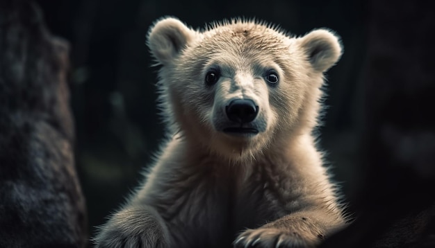 Fluffy panda sitting in nature looking at camera with nose generated by artificial intelligence