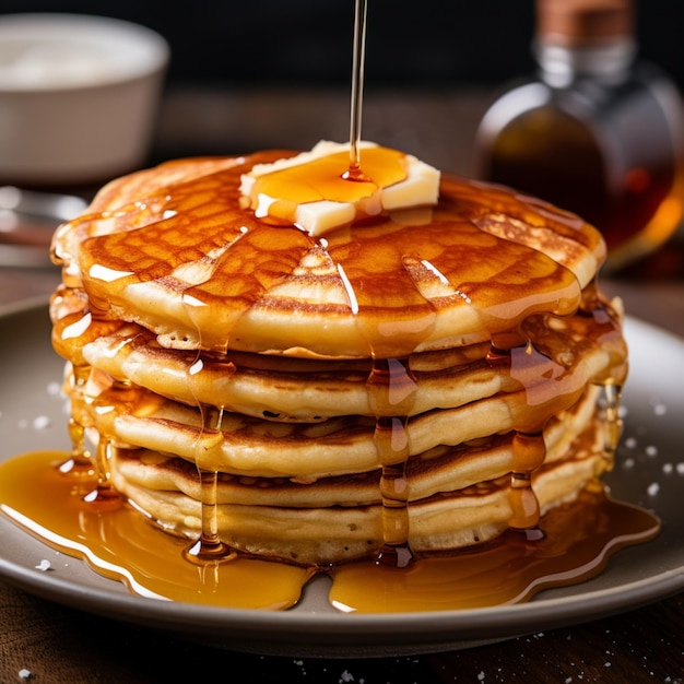 Fluffy pannenkoek met siroop recept AI gegenereerd beeld.