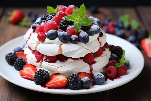 Fluffy Pavlova cake berries Generate Ai