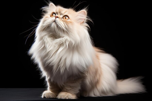 Photo a fluffy persian cat sitting on top of a black surface