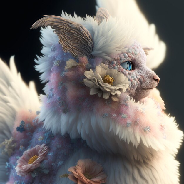 Photo fluffy pet dragon with flowers on it