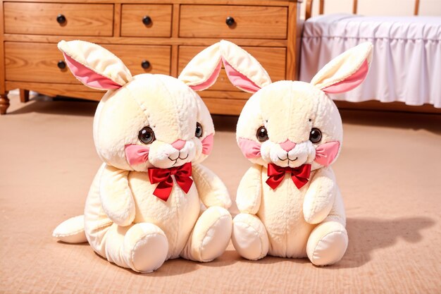 fluffy pillow in the shape of a bunny on the floor of a room