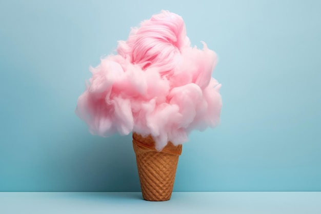 Fluffy Pink Cotton Candy In Colorful Paper Cone Generative AI