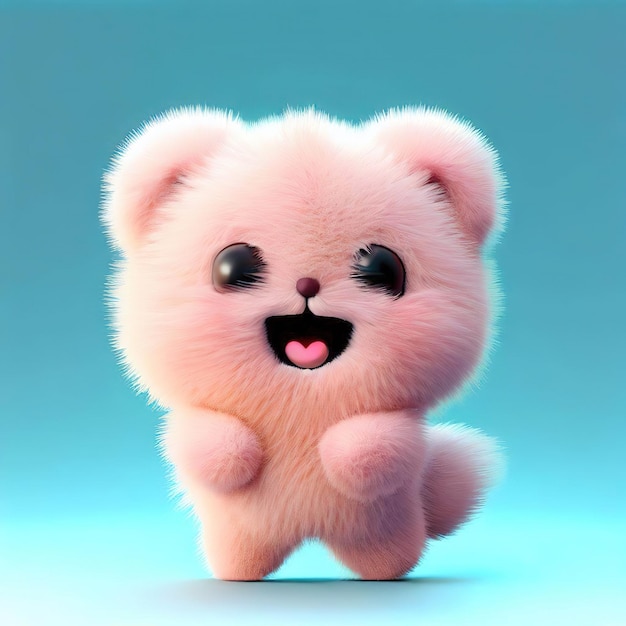 A fluffy pink fluffy dog with a black nose and a black nose.