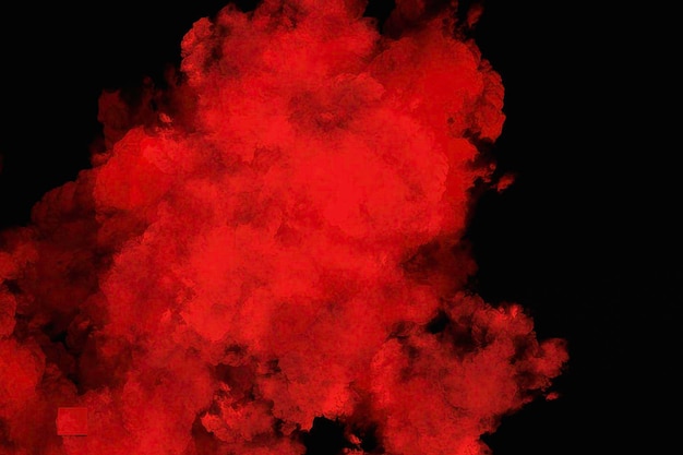 Fluffy puffs of red fog and smoke and on black background.