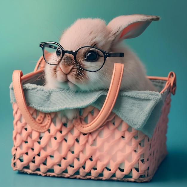 fluffy rabbit in Sesto verde water with glasses