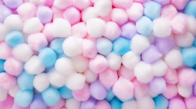 Premium AI Image  Fluffy soft cosmetic cotton balls background in baby pink  blue and white colours