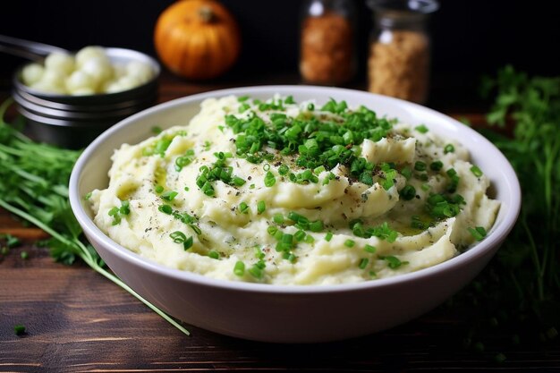 Foto crema acida soffice di patate di cipolla