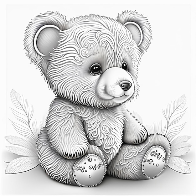 Fluffy Teddy Bear Coloring page for adults Coloring page for kids