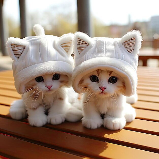 Фото Пушистая белая шапочка с ушками животных